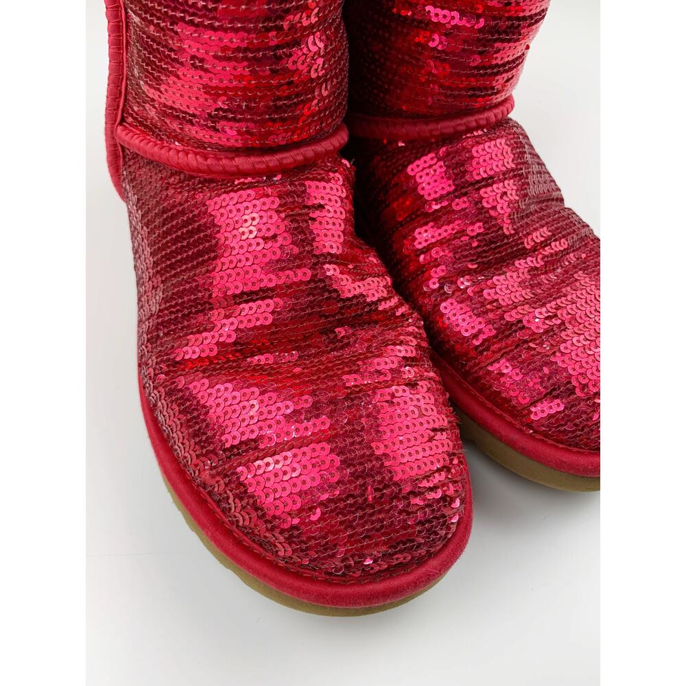 Ugg Classic Sequin Sparkle Boots Short Pink Ruby Red Plush Lining Women's 6 - Picture 4 of 12